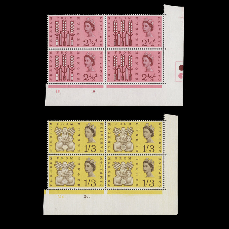 Great Britain 1963 (MNH) Freedom From Hunger ordinary cylinder dot blocks