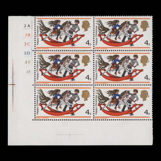 Great Britain 1968 (MNH) 4d Christmas cylinder 2A–2B–3C–2D–2E–1F block