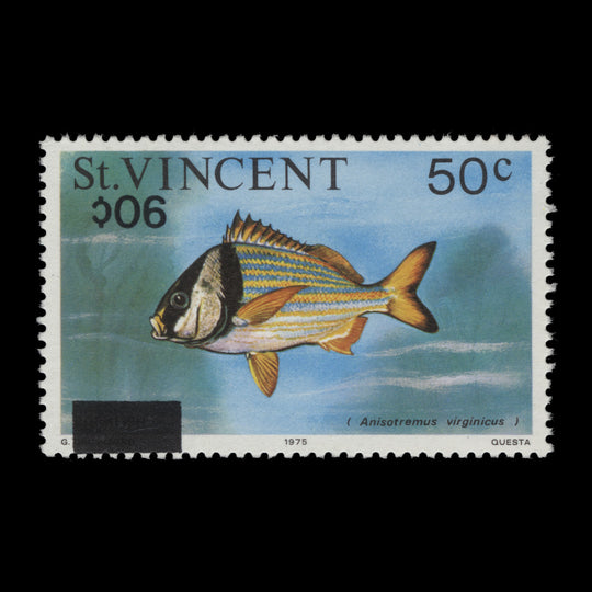 Saint Vincent 1976 (Variety) 90c/50c Porkfish with inverted surcharge