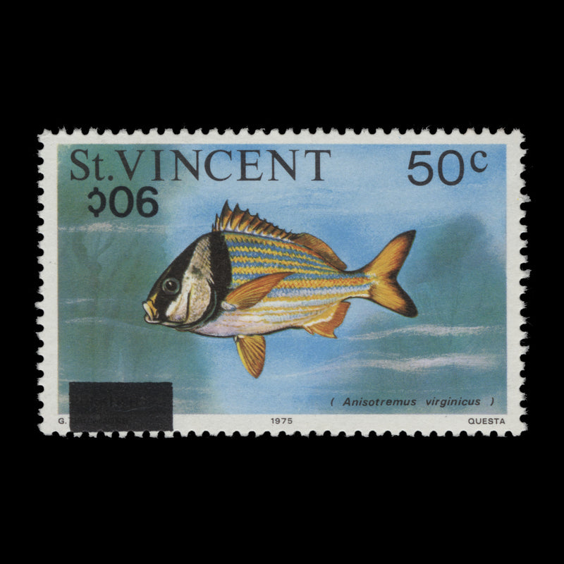 Saint Vincent 1976 (Variety) 90c/50c Porkfish with surcharge inverted