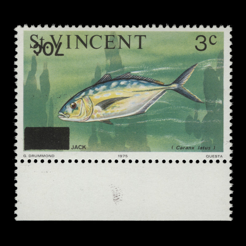 Saint Vincent 1976 (Variety) 70c/3c Horse-Eyed Jack with surcharge inverted