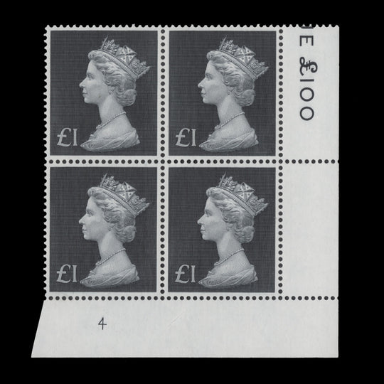 Great Britain 1972 (MNH) £1 Bluish Black plate 4 block