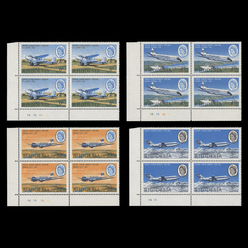 Rhodesia 1966 (MNH) Central African Airways plate blocks