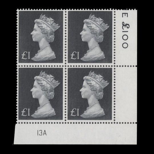 Great Britain 1973 (MNH) £1 Bluish Black plate 13A block