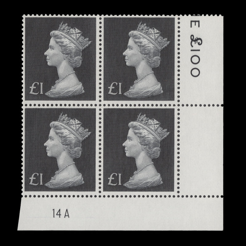Great Britain 1973 (MNH) £1 Bluish Black plate 14A block