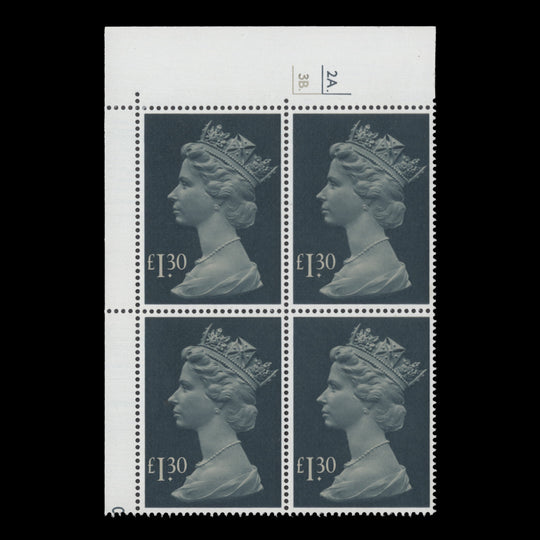 Great Britain 1983 (MNH) £1.30 Blue-Green & Buff cyl 2A.–3B. block