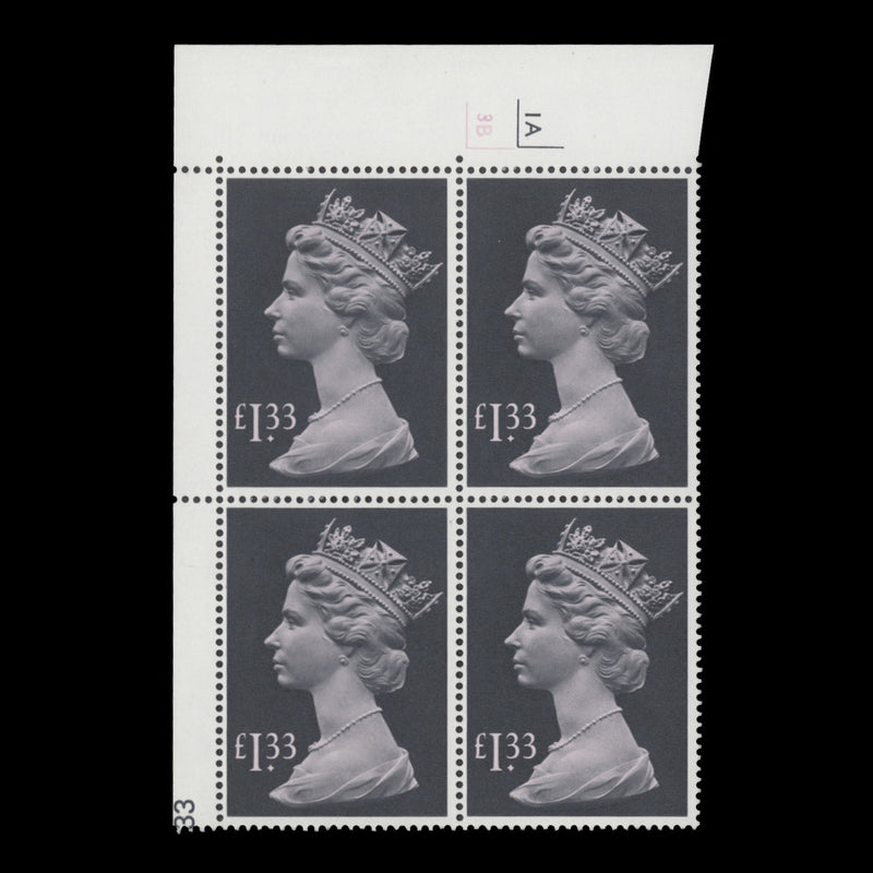 Great Britain 1984 (MNH) £1.33 Grey-Black & Pink cyl 1A–3B block