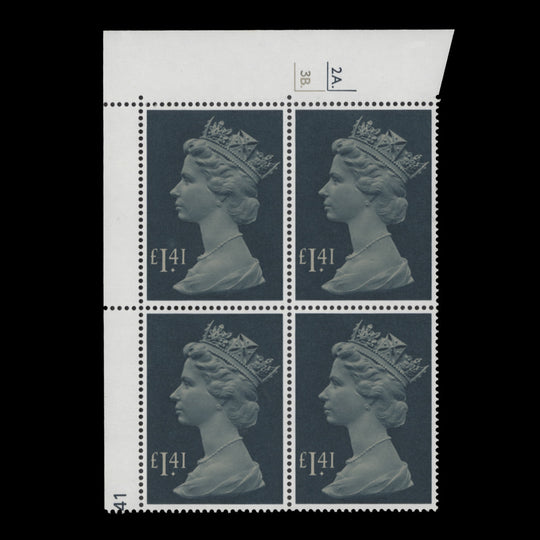 Great Britain 1985 (MNH) £1.41 Blue-Green & Buff cyl 2A.–3B. block