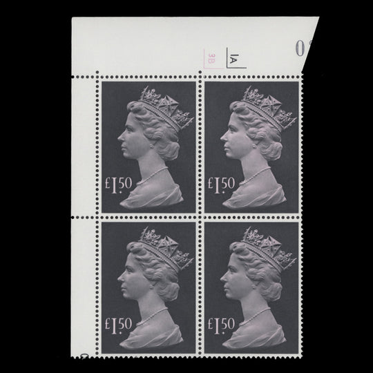 Great Britain 1986 (MNH) £1.50 Grey-Black & Pink cyl 1A–3B block