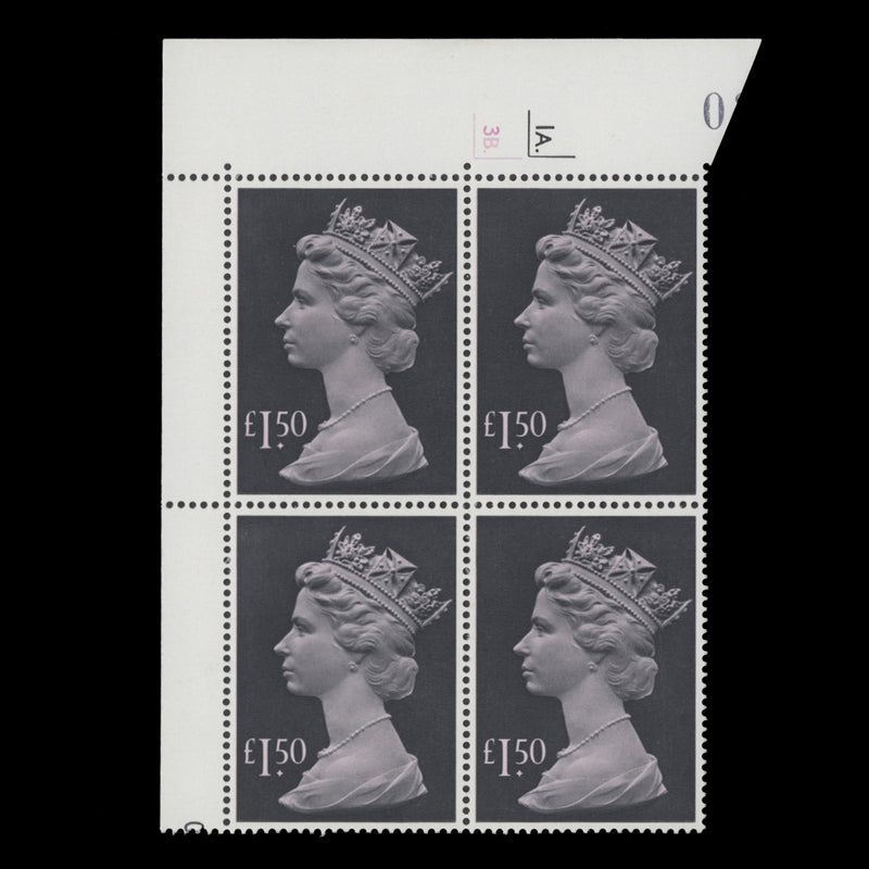 Great Britain 1986 (MNH) £1.50 Grey-Black & Pink cyl 1A.–3B. block
