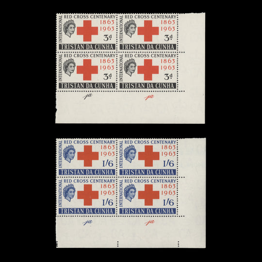 Tristan da Cunha 1964 (MNH) Red Cross Centenary plate blocks