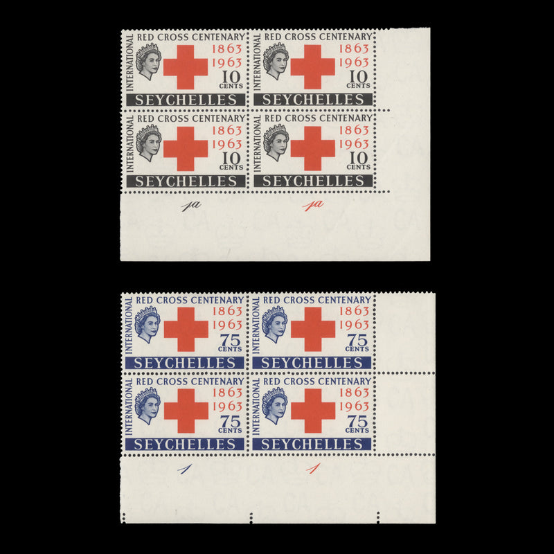 Seychelles 1963 (MNH) Red Cross Centenary plate blocks