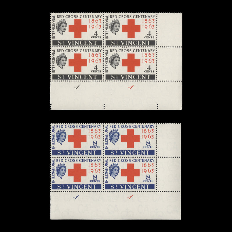 Saint Vincent 1963 (MNH) Red Cross Centenary plate blocks