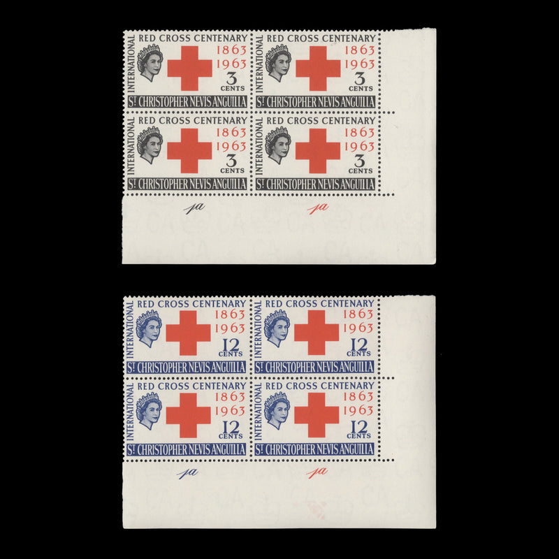 St Christopher Nevis Anguilla 1963 (MNH) Red Cross plate blocks