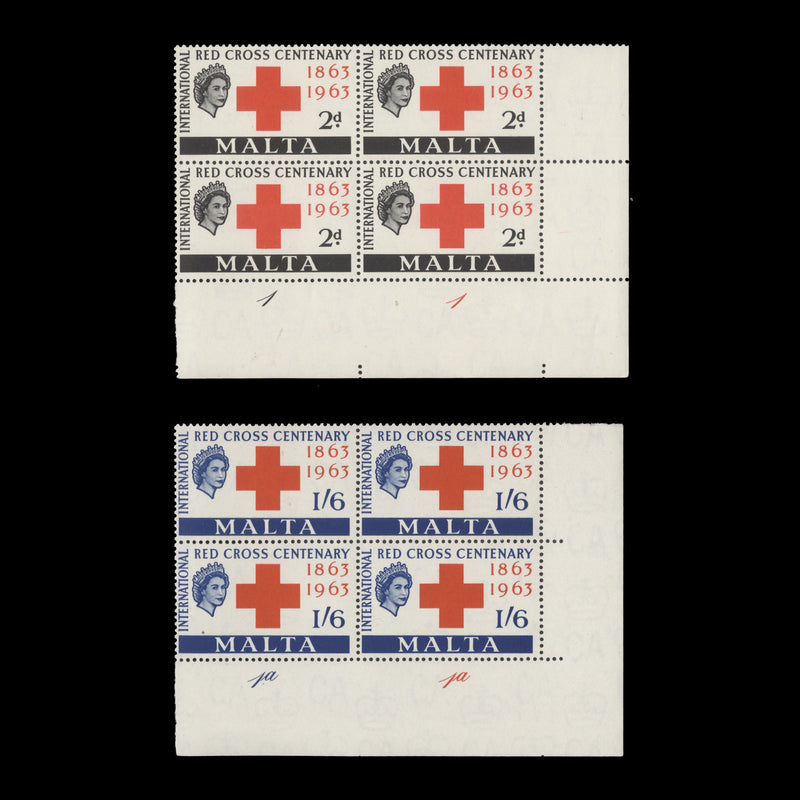 Malta 1963 (MNH) Red Cross Centenary plate blocks