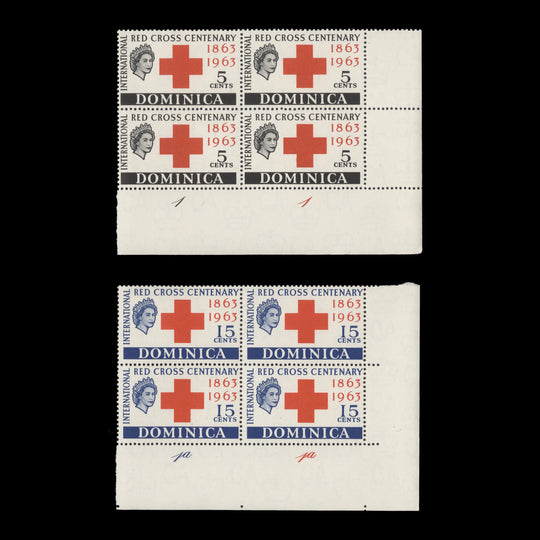 Dominica 1963 (MNH) Red Cross Centenary plate blocks