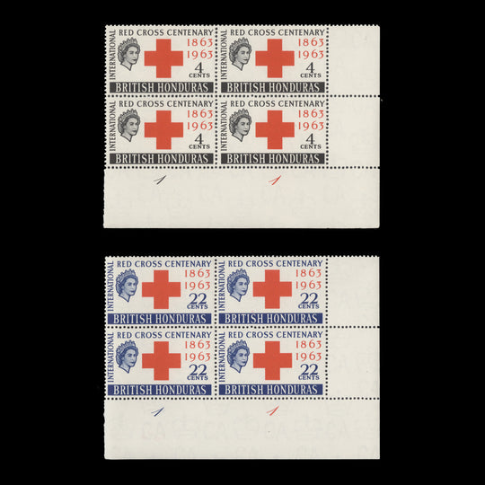 British Honduras 1963 (MNH) Red Cross Centenary plate blocks