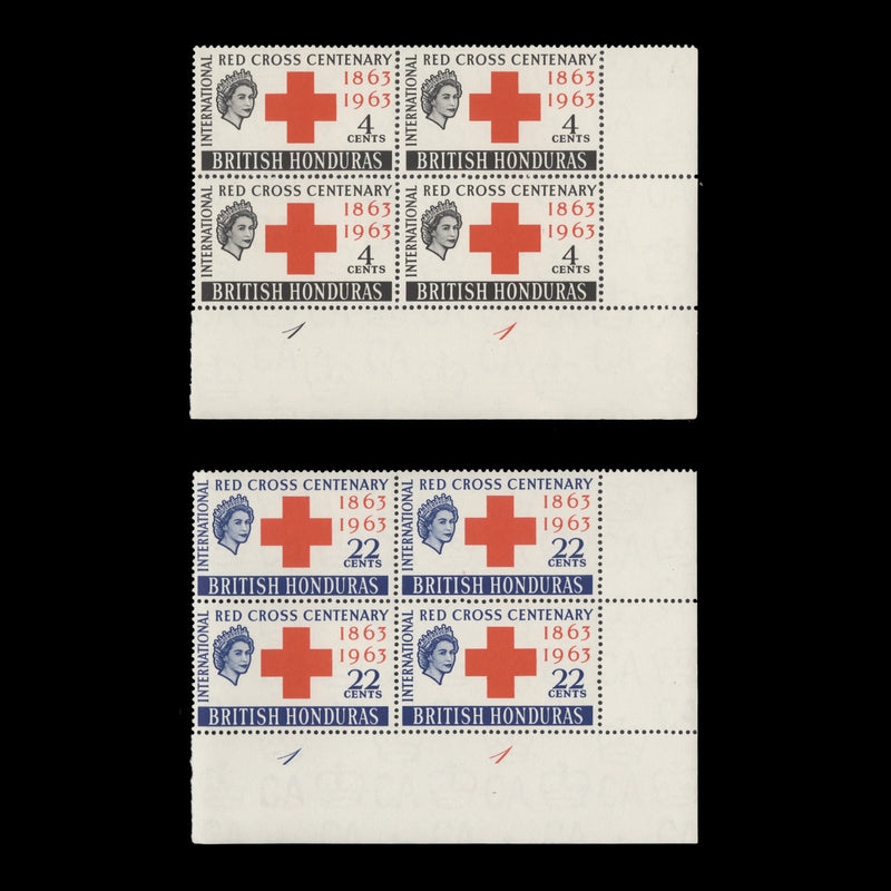 British Honduras 1963 (MNH) Red Cross Centenary plate blocks