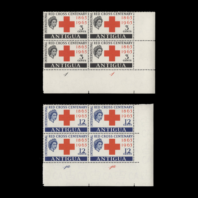 Antigua 1963 (MNH) Red Cross Centenary plate blocks