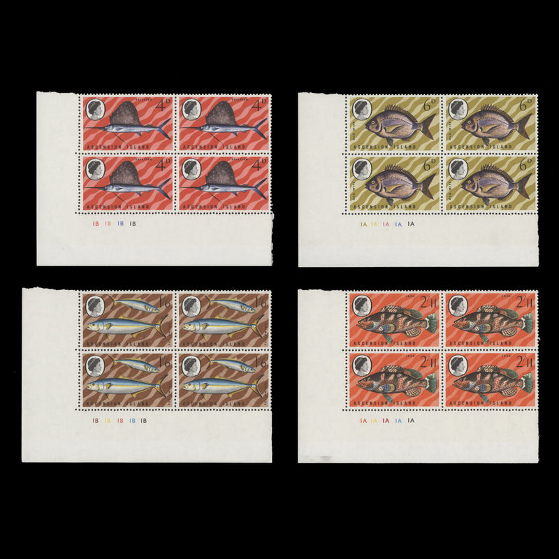 Ascension 1969 (MNH) Fishes plate blocks