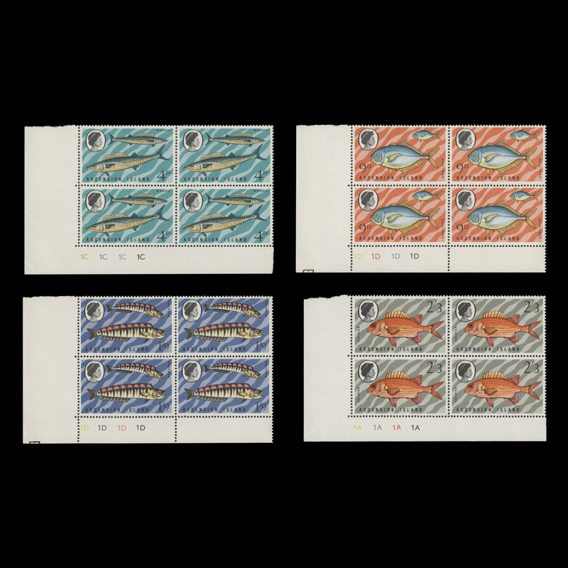 Ascension 1970 (MNH) Fishes plate blocks