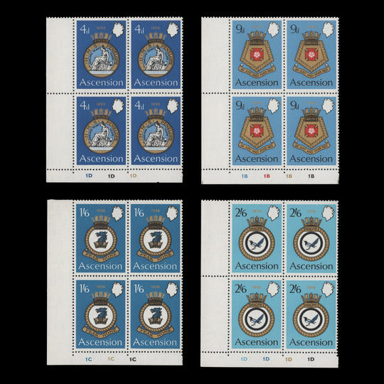 Ascension 1970 (MNH) Royal Naval Crests plate blocks