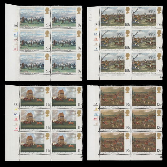 Great Britain 1979 (MNH) Horseracing Paintings cylinder no-dot blocks