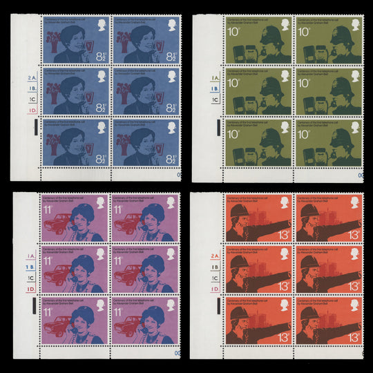 Great Britain 1976 (MNH) Telephone Centenary cylinder dot blocks