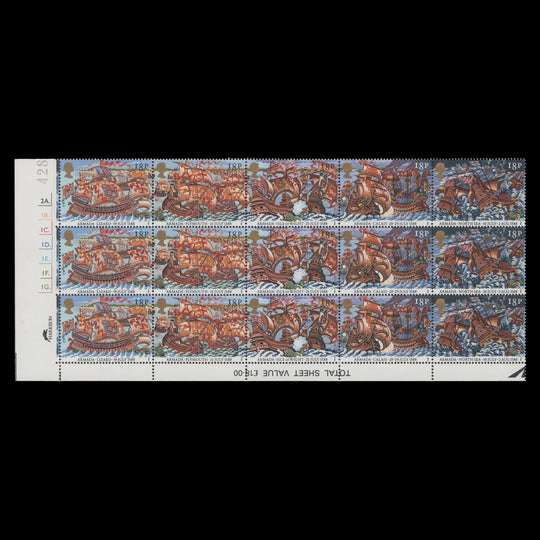 Great Britain 1988 (MNH) Spanish Armada cylinder dot block