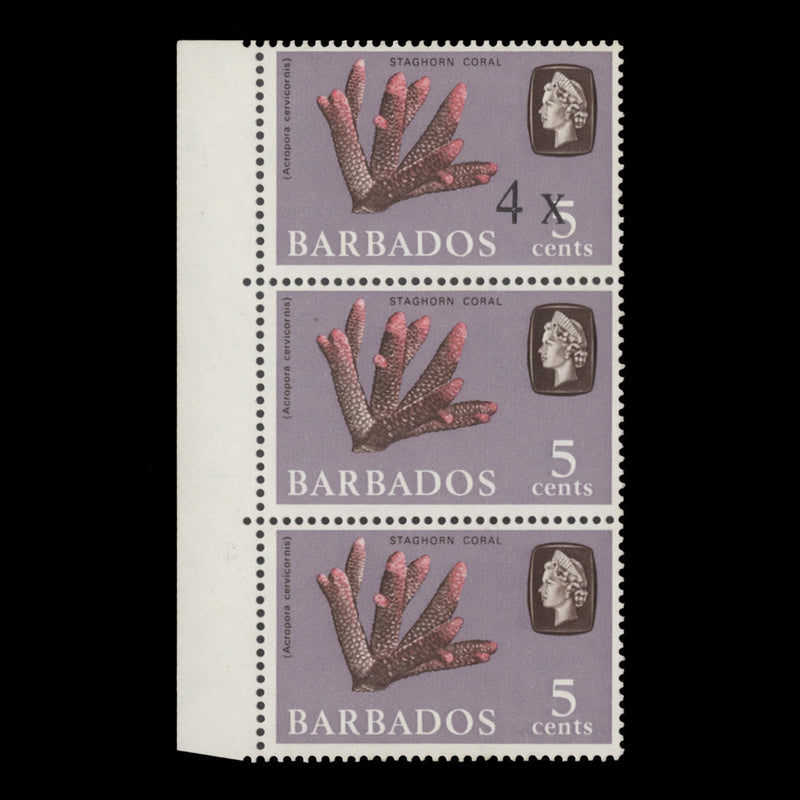 Barbados 1970 (Variety) 4c/5c Staghorn Coral strip, two missing surch