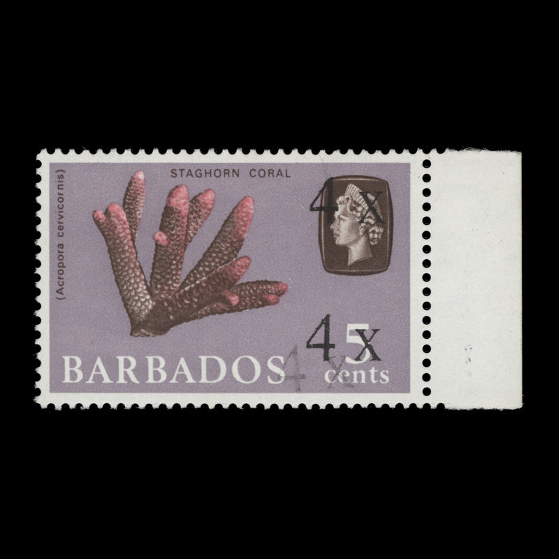 Barbados 1970 (Variety) 4c/5c Staghorn Coral surcharge triple