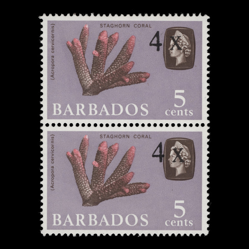 Barbados 1970 (Variety) 4c/5c Staghorn Coral pair, surch shift & offset