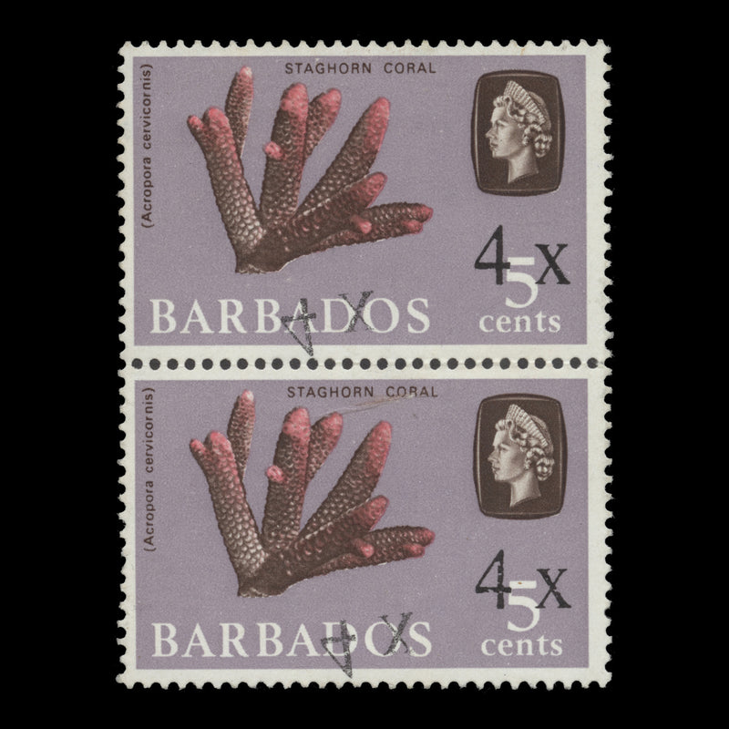 Barbados 1970 (Variety) 4c/5c Staghorn Coral pair, surch inverted & offset