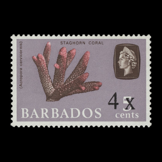 Barbados 1970 (Variety) 4c/5c Staghorn Coral surcharge inverted