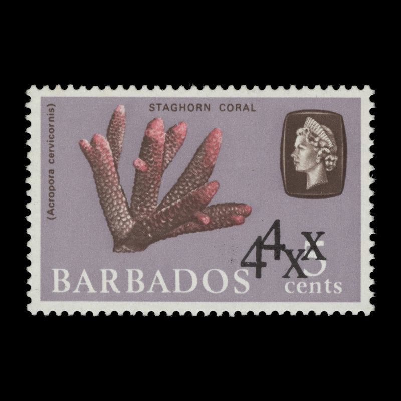 Barbados 1970 (Variety) 4c/5c Staghorn Coral surcharge double & offset