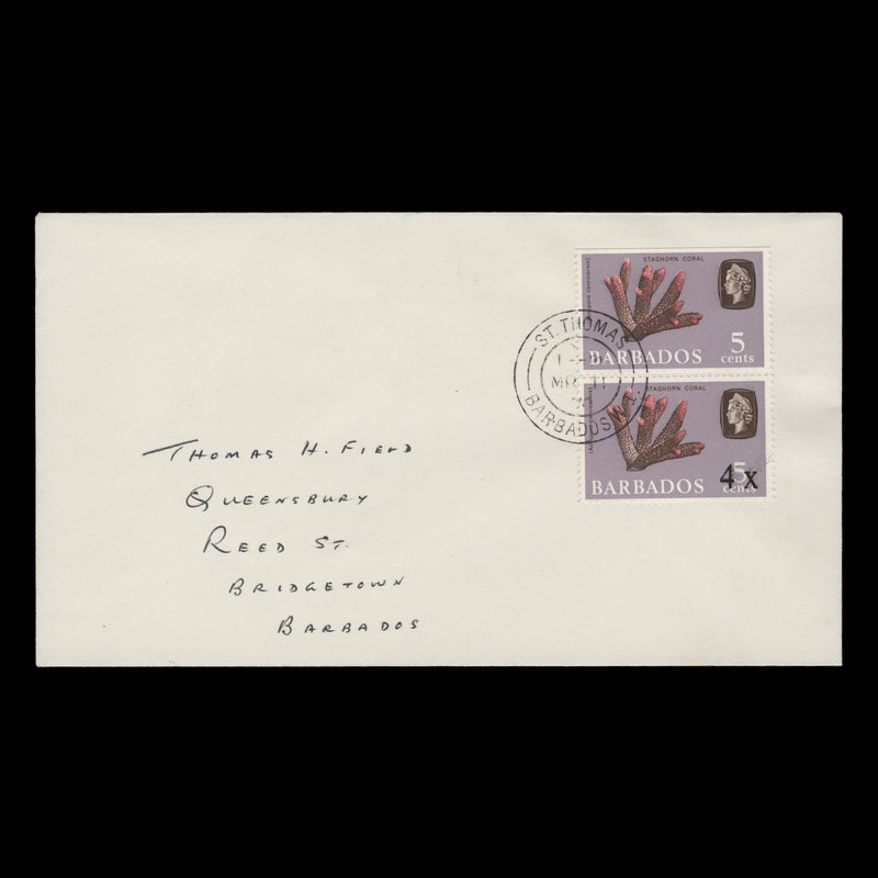 Barbados 1970 (FDC) 4c/5c Staghorn Coral pair, one missing surch