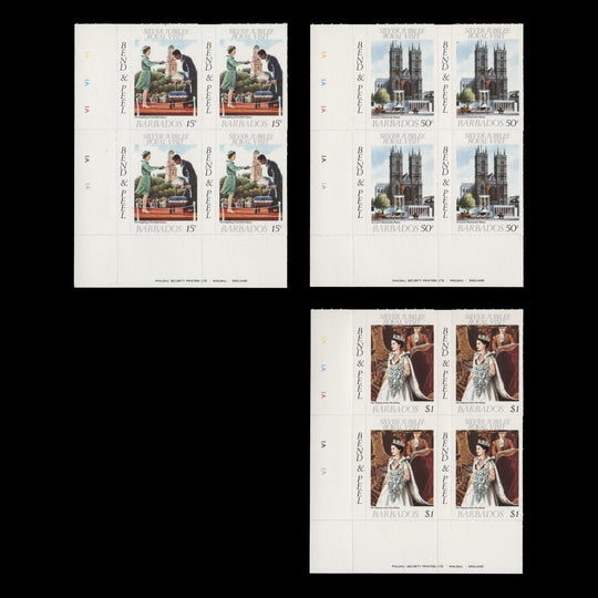 Barbados 1977 (MNH) Royal Visit imprint/plate blocks