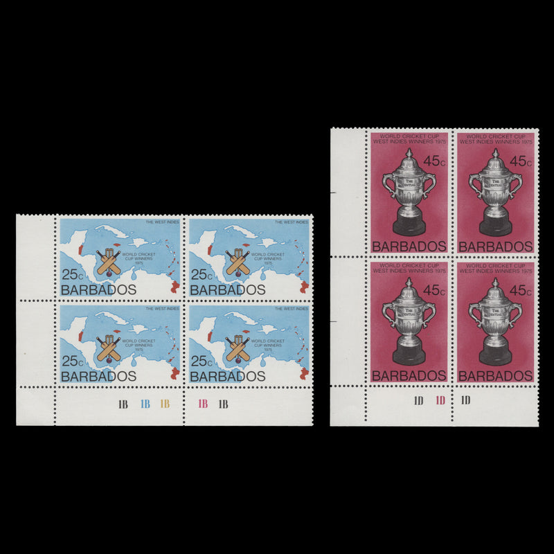 Barbados 1976 (MNH) World Cup Cricket plate blocks