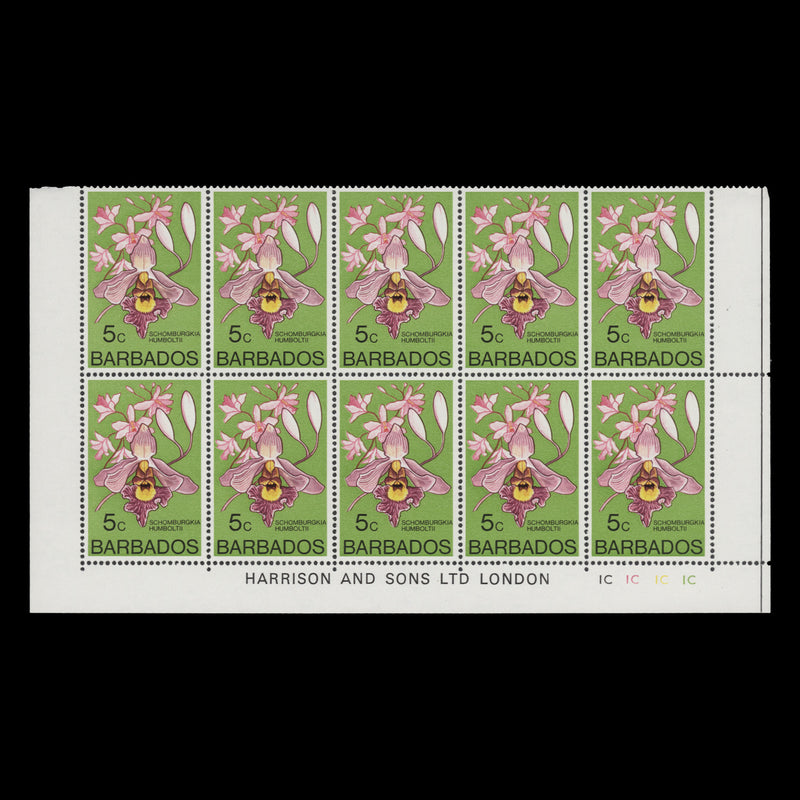 Barbados 1977 (MNH) 5c Schoburgkia Humboltii imprint/plate block