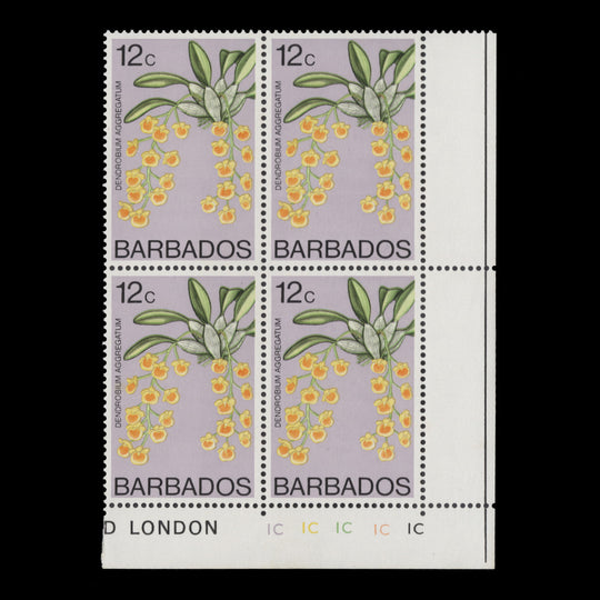 Barbados 1977 (MNH) 12c Dendrobium Aggregatum plate block