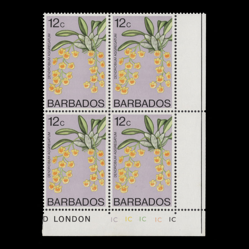 Barbados 1977 (MNH) 12c Dendrobium Aggregatum plate block