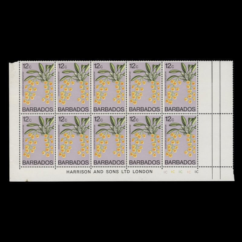 Barbados 1977 (MNH) 12c Dendrobium Aggregatum imprint/plate block