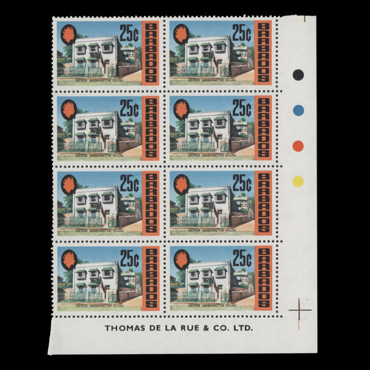 Barbados 1970 (MNH) 25c George Washington House imprint block