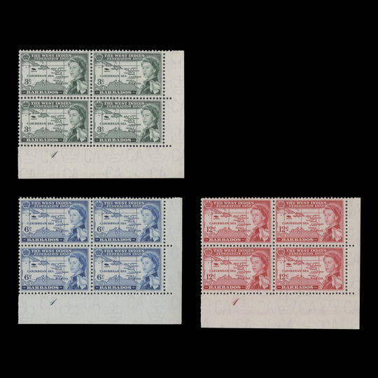 Barbados 1958 (MNH) West Indies Federation plate 1 blocks