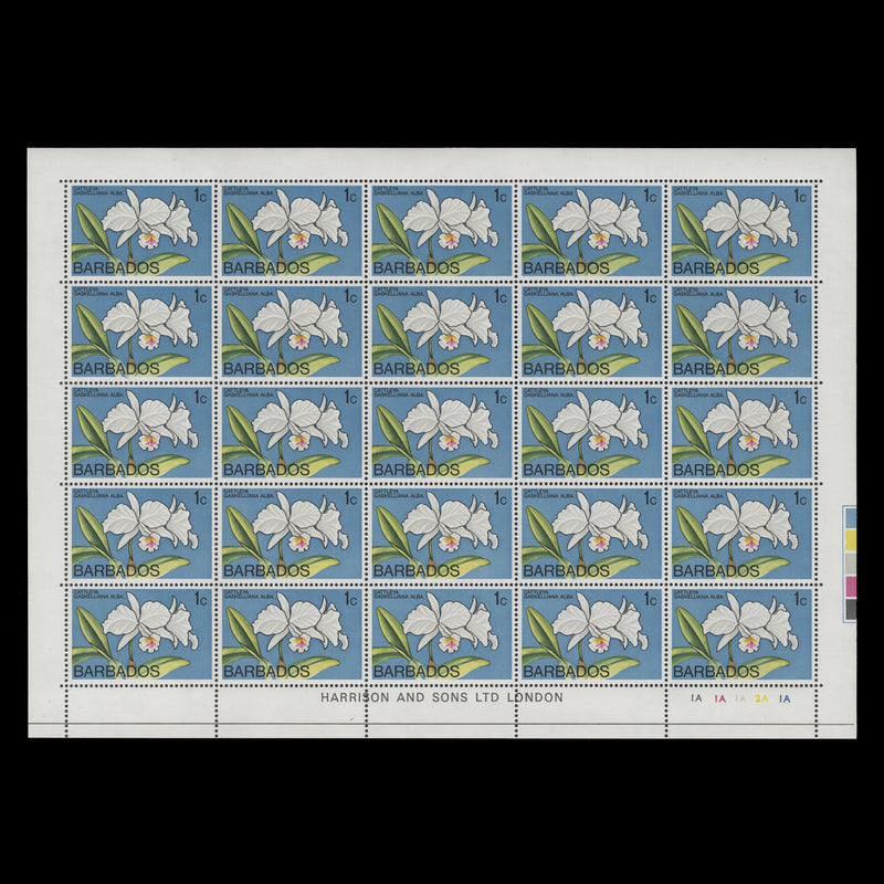 Barbados 1975 (MNH) 1c Cattleya Gaskelliana Alba pane of 25 stamps
