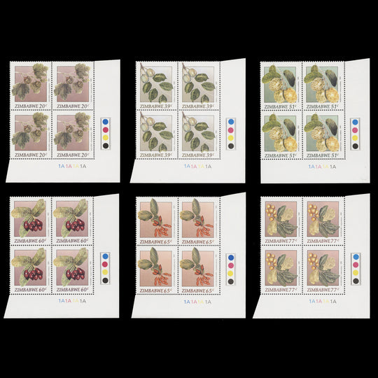 Zimbabwe 1991 (MNH) Wild Fruits plate 1A–1A–1A–1A blocks