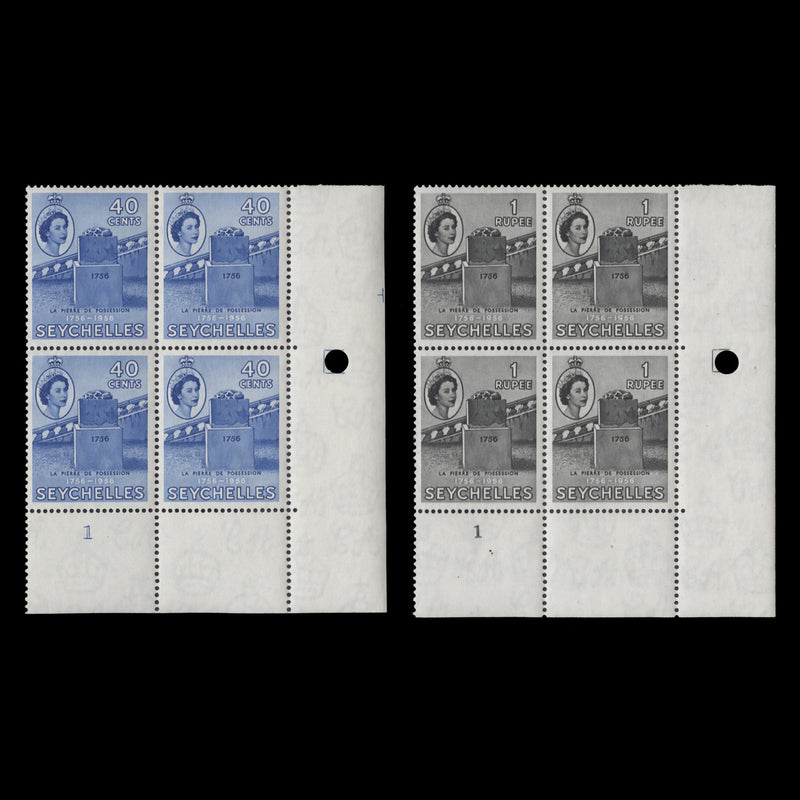 Seychelles 1956 (MNH) La Pierre de Possession plate blocks