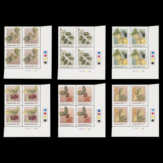 Zimbabwe 1991 (MNH) Wild Fruits plate 1B–1B–1B–1B blocks