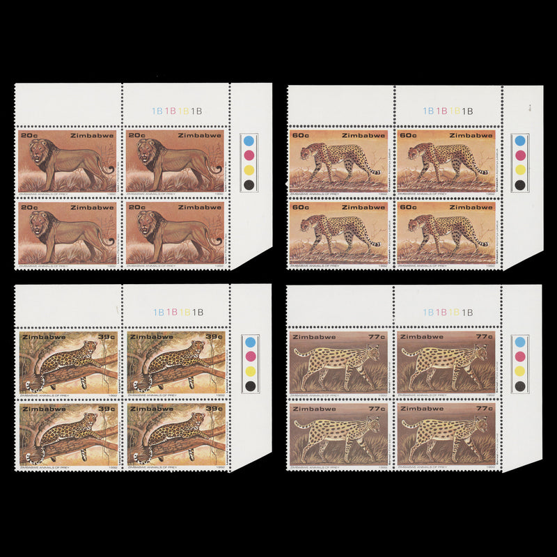 Zimbabwe 1992 (MNH) Big Cats plate 1B–1B–1B–1B blocks