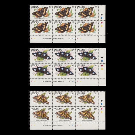 Nauru 1984 (MNH) Butterflies traffic light/plate blocks